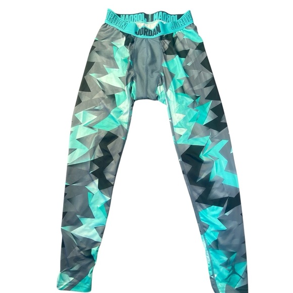 Jordan Blue and Gray Athletic Leggings with Geometric Pattern Size Large - Picture 1 of 9